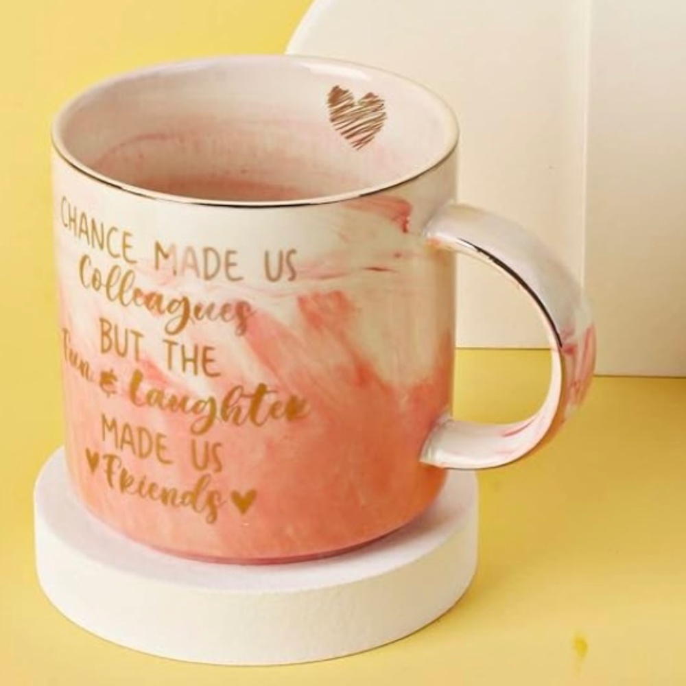 Hendson | NIB Colleague Pink Marble Mug Gold Accents Coffee Cup